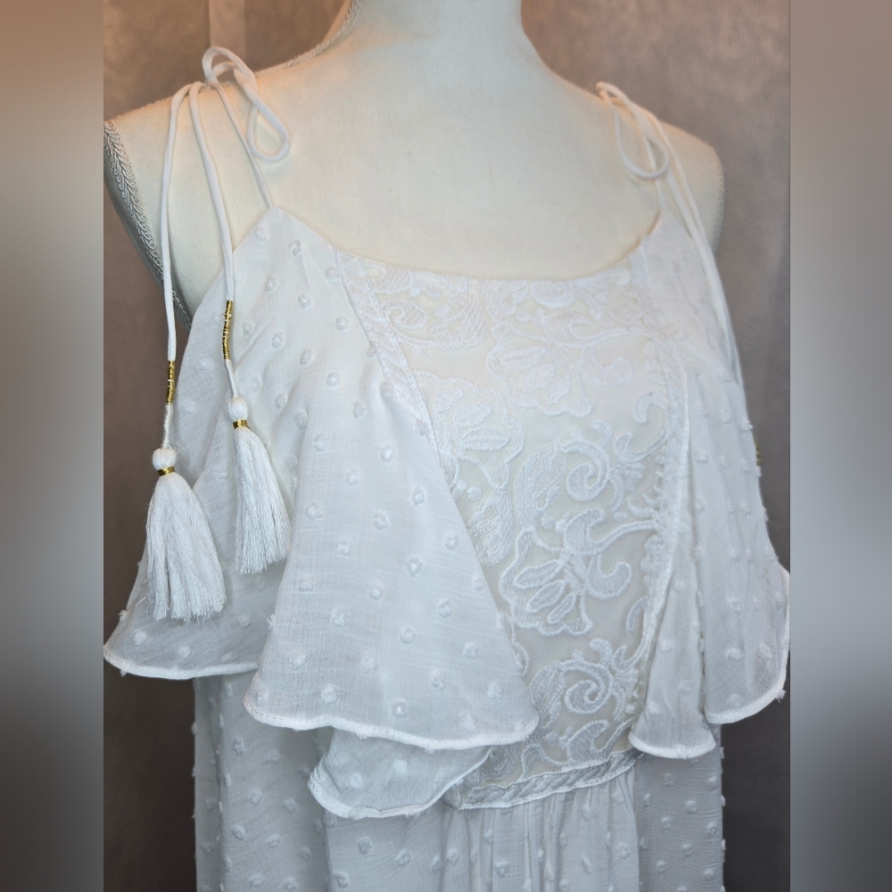 J.O.A White Boho Lace Tassel Dress